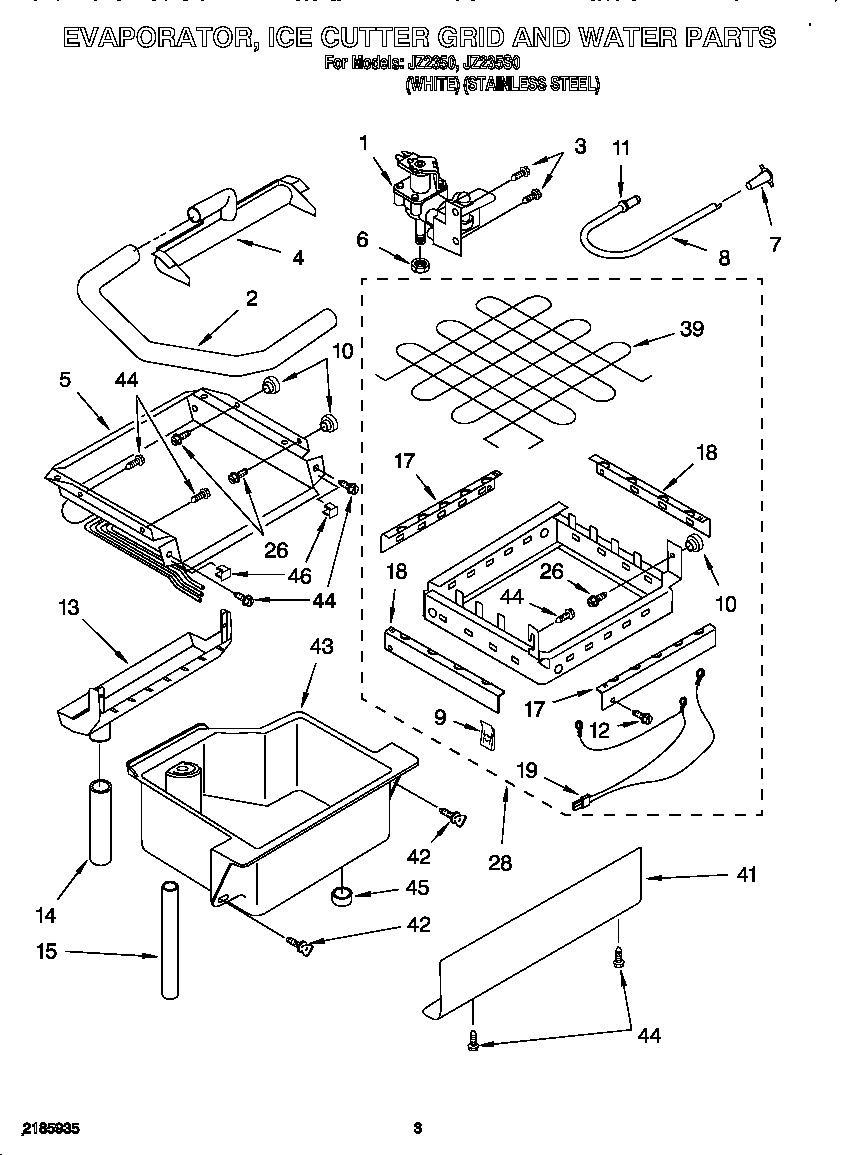 Whirlpool JZ235S0 evaporator, ice cutter grid diagram