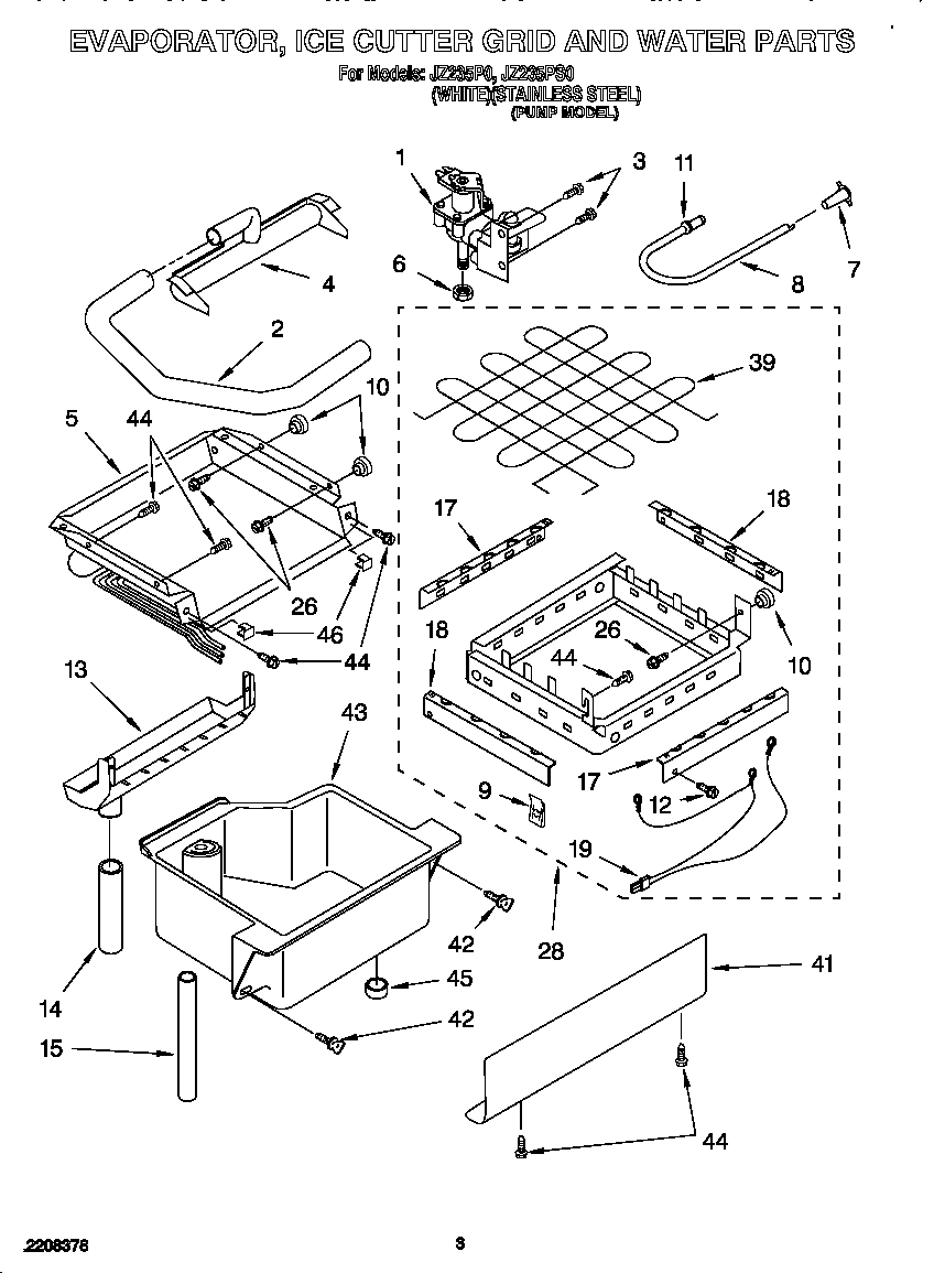 Whirlpool JZ235P0 evaporator, ice cutter grid diagram