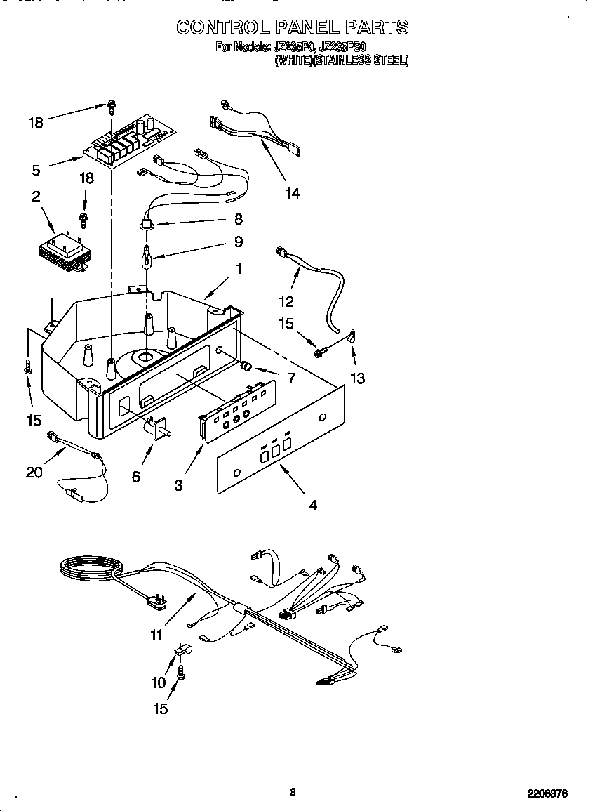 Whirlpool JZ235P0 control panel diagram