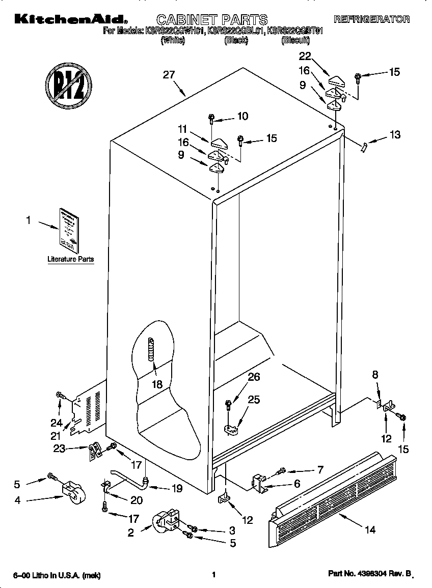 KitchenAid KSRS22QGWH01 cabinet diagram