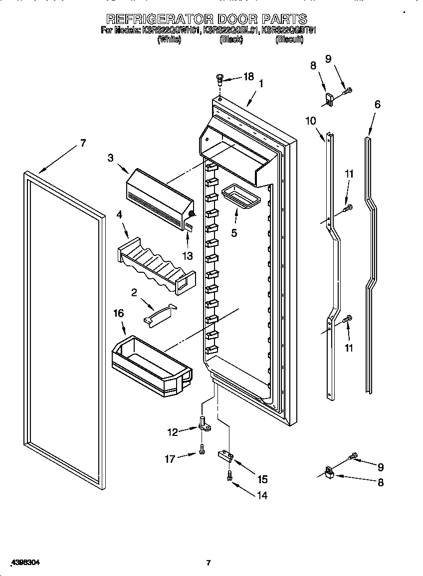 KitchenAid KSRS22QGWH01 refrigerator door diagram