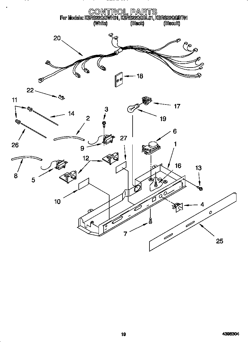 KitchenAid KSRS22QGWH01 control panel diagram