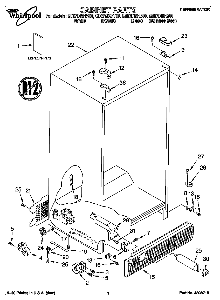 Whirlpool GD27DIXHW00 cabinet diagram