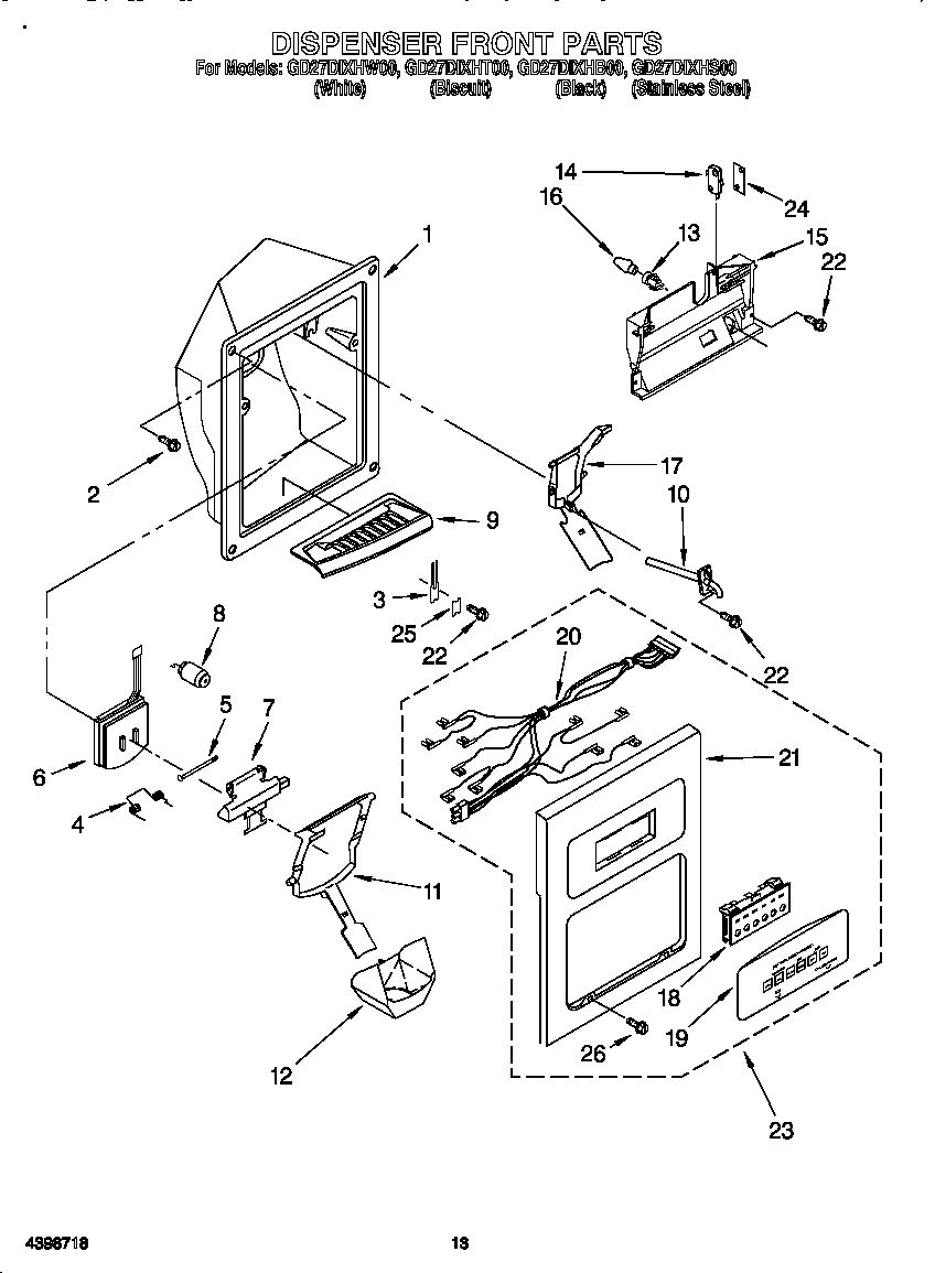 Whirlpool GD27DIXHW00 dispenser front diagram