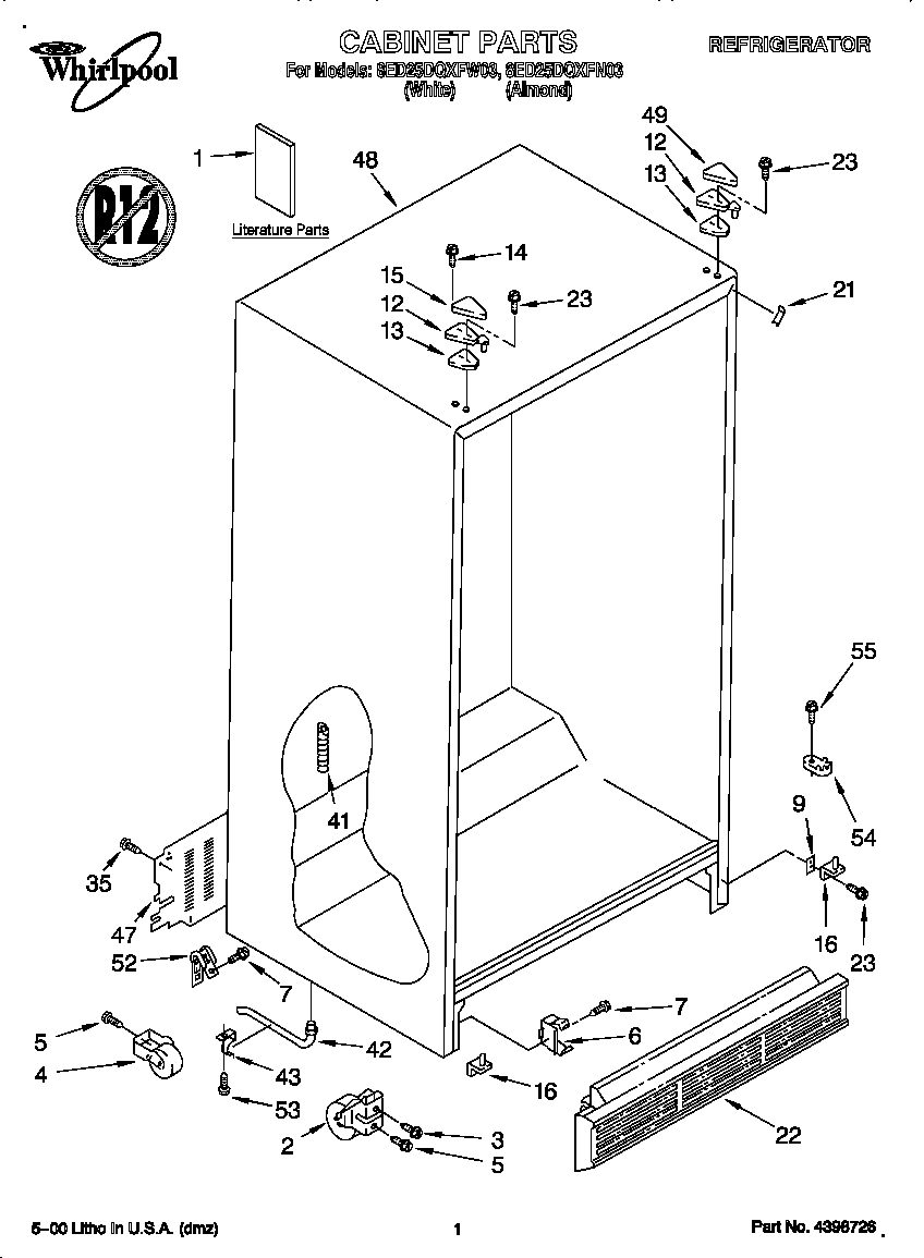 Whirlpool 8ED25DQXFW03 cabinet diagram