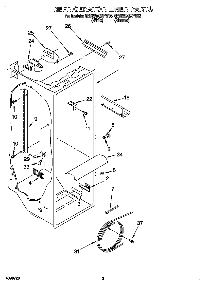 Whirlpool 8ED25DQXFW03 refrigerator liner diagram