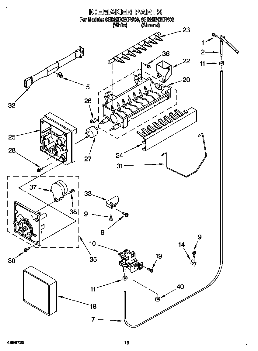 Whirlpool 8ED25DQXFW03 icemaker diagram