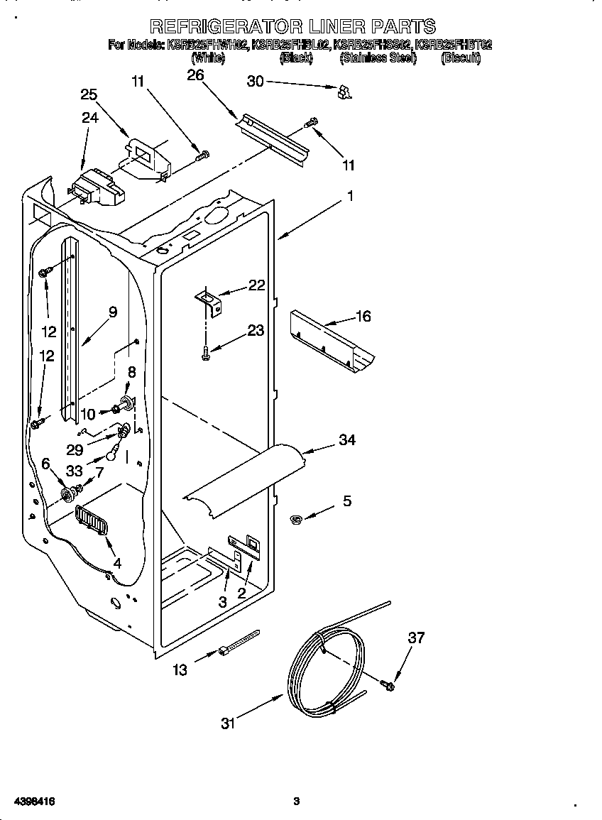 KitchenAid KSRB25FHWH02 refrigerator liner diagram