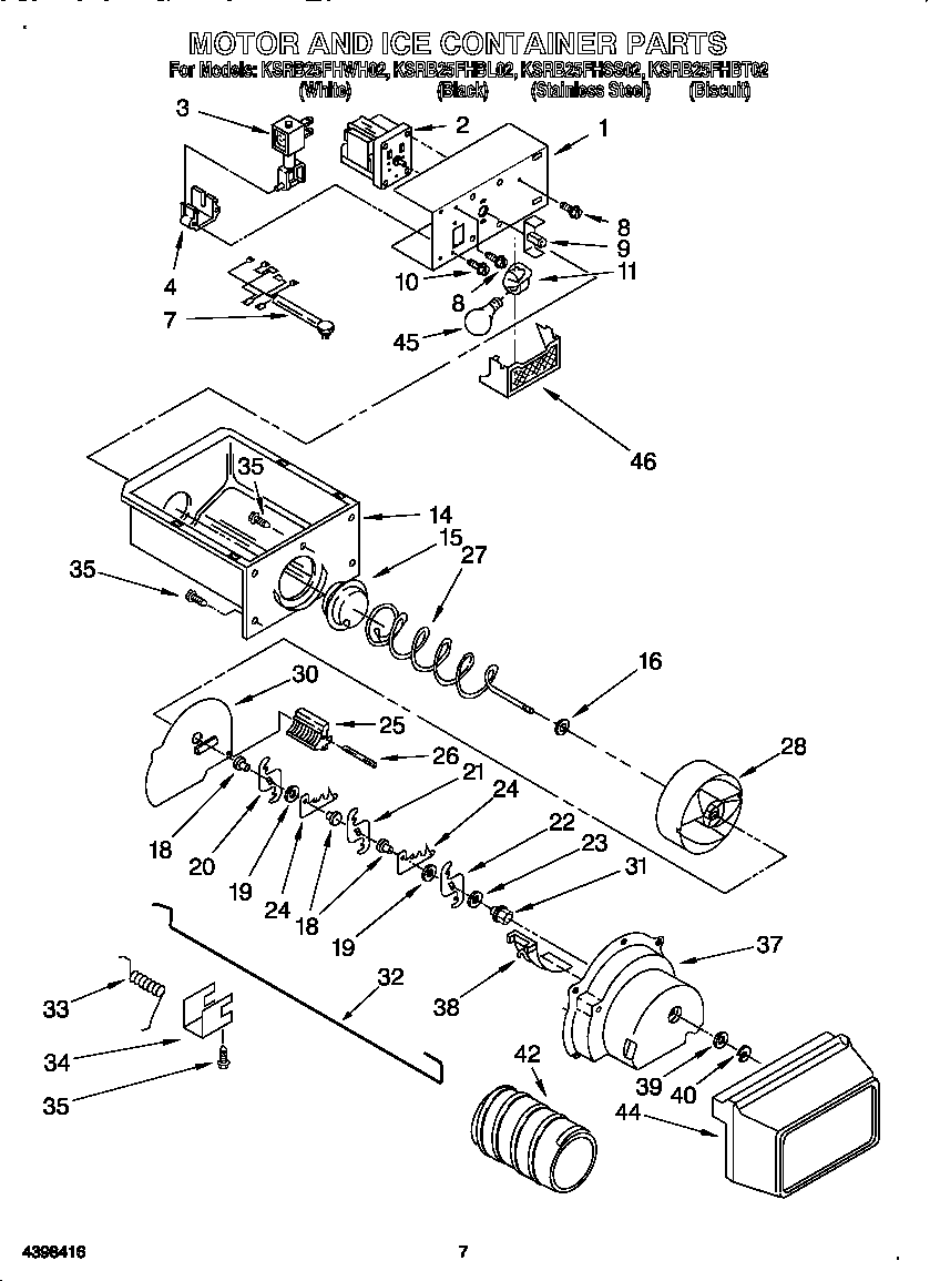 KitchenAid KSRB25FHWH02 motor and ice container diagram