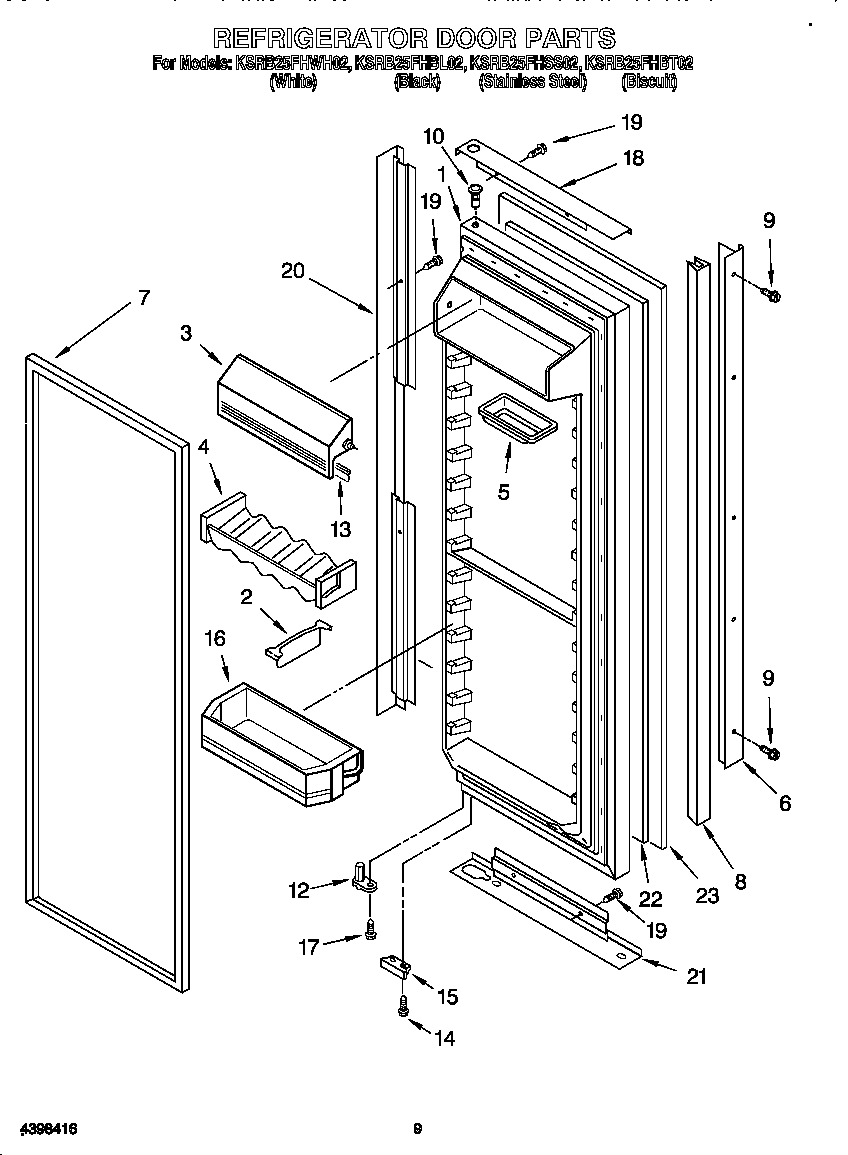 KitchenAid KSRB25FHWH02 refrigerator door diagram