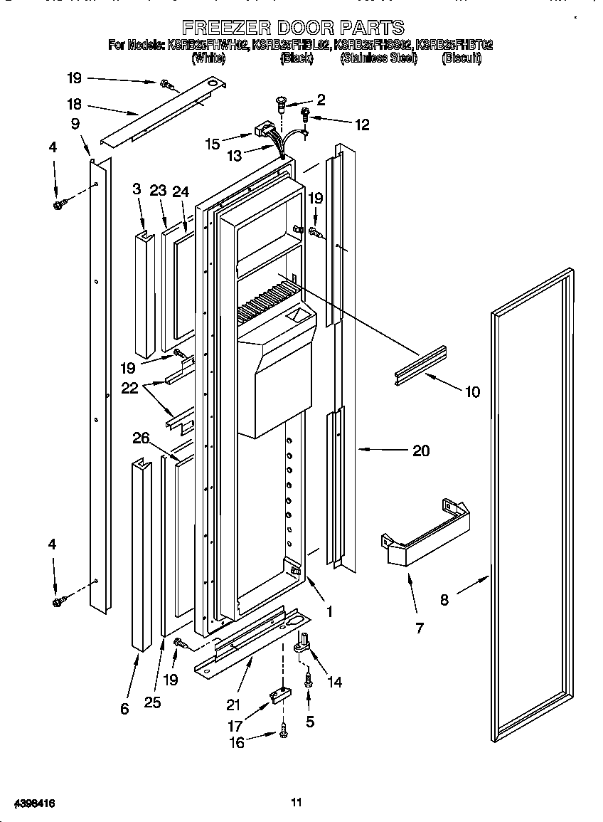 KitchenAid KSRB25FHWH02 freezer door diagram