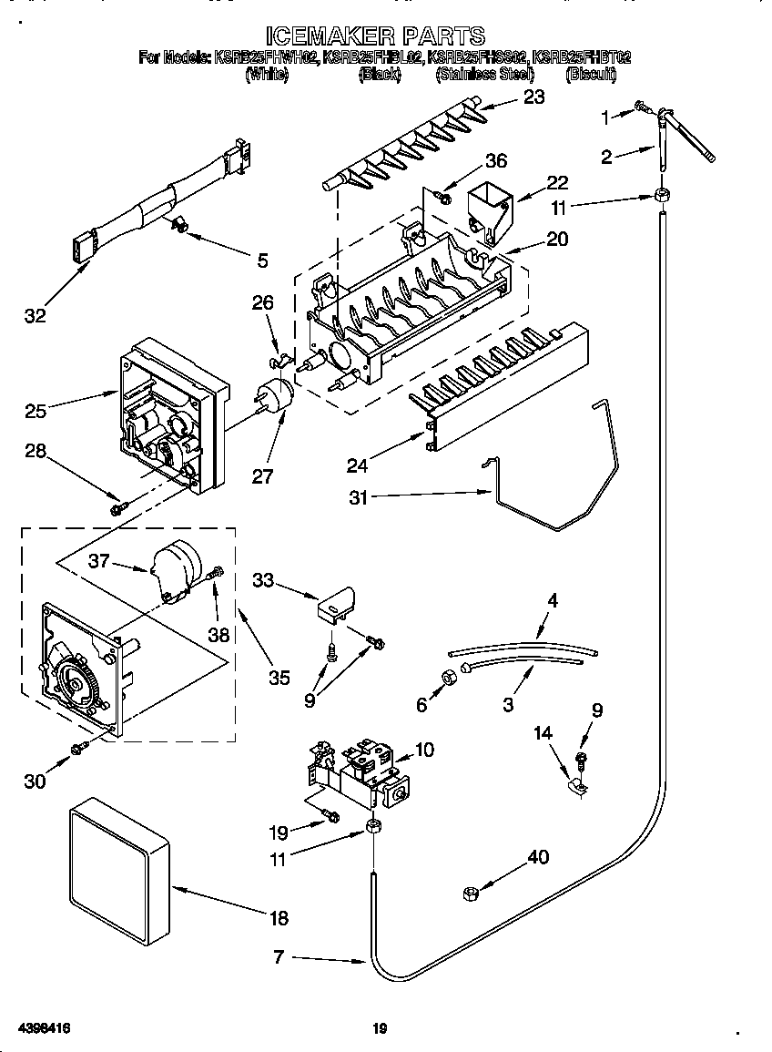 KitchenAid KSRB25FHWH02 icemaker diagram