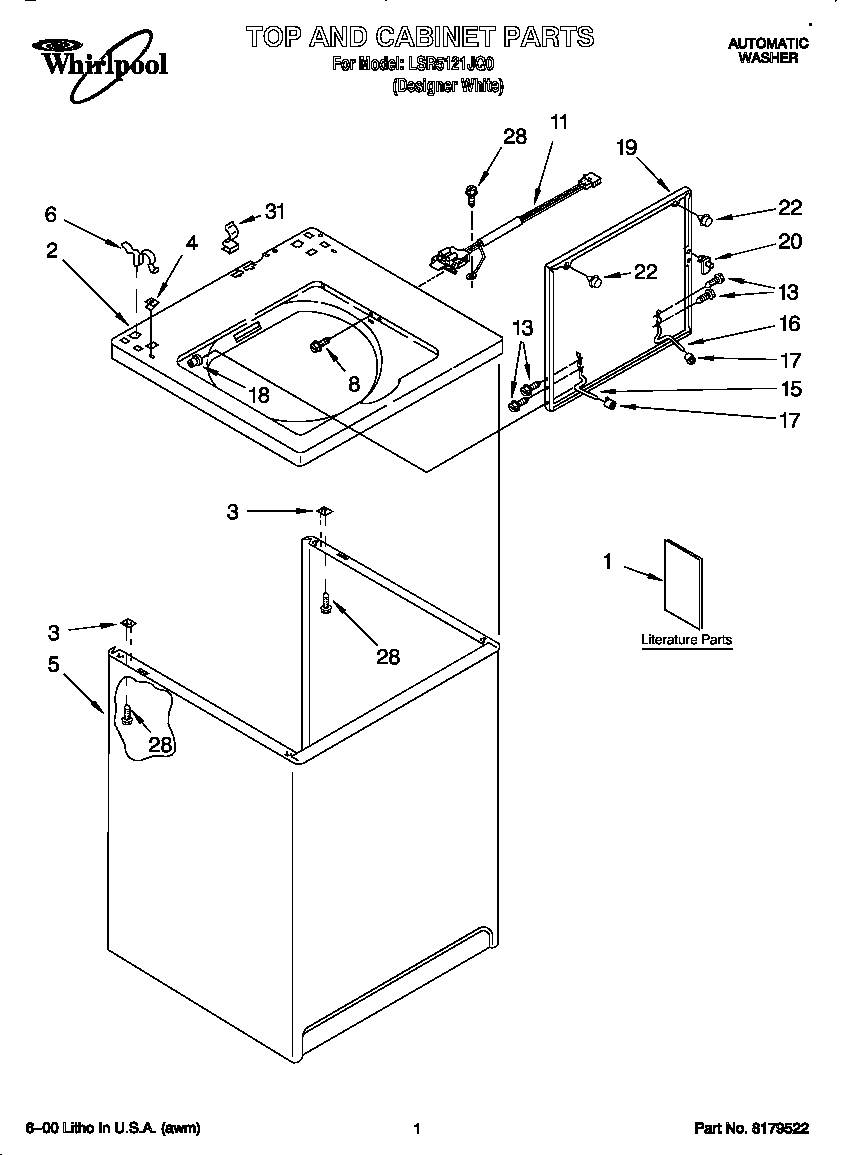 Whirlpool LSR5121JQ0 top and cabinet diagram