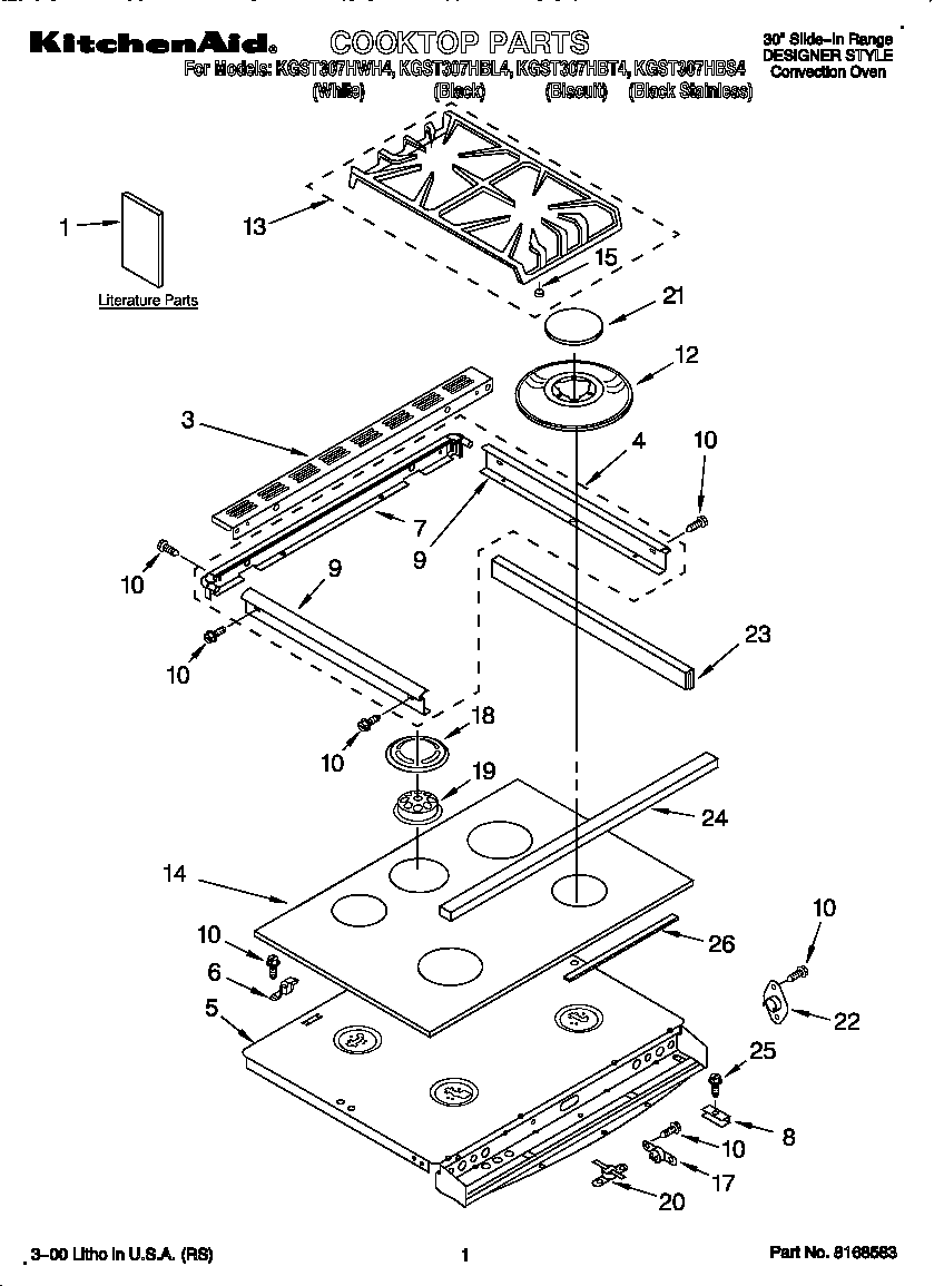 KitchenAid KGST307HWH4 cooktop diagram