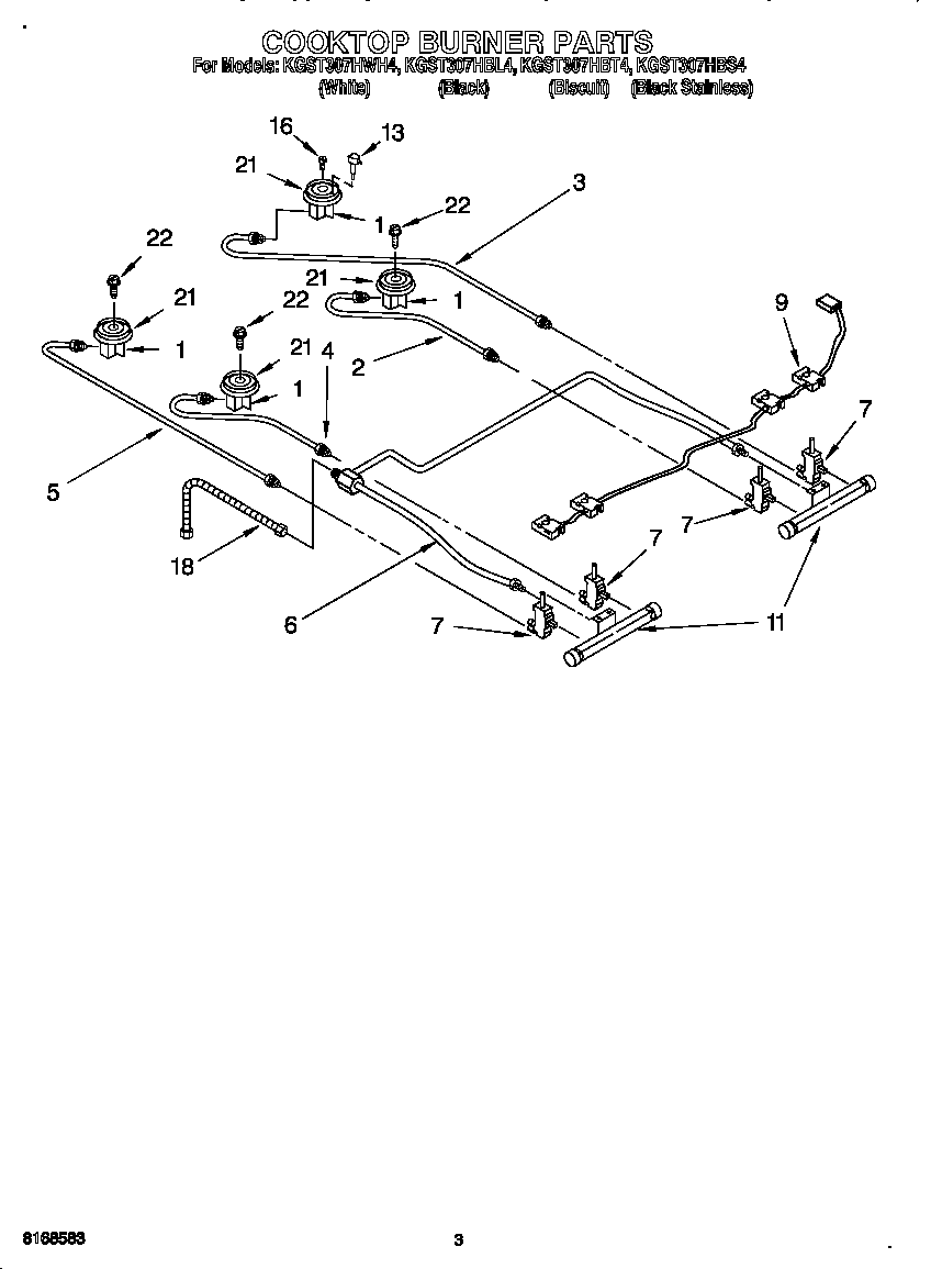 KitchenAid KGST307HWH4 cooktop burner diagram