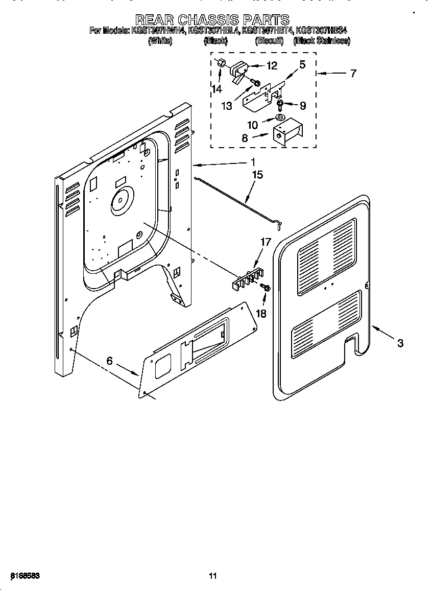 KitchenAid KGST307HWH4 rear chassis diagram