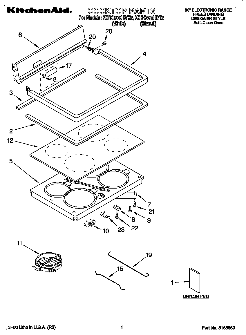 KitchenAid KERC500HBT2 cooktop diagram