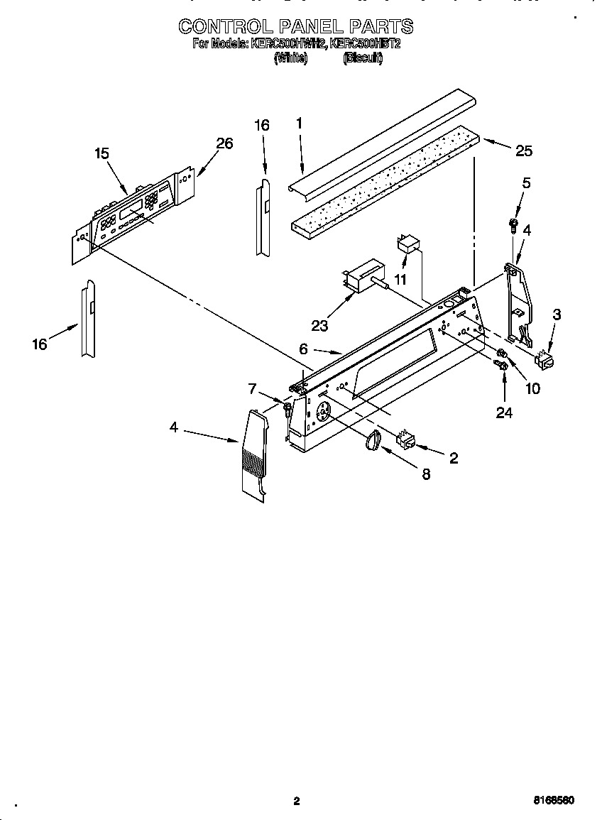 KitchenAid KERC500HBT2 control panel diagram