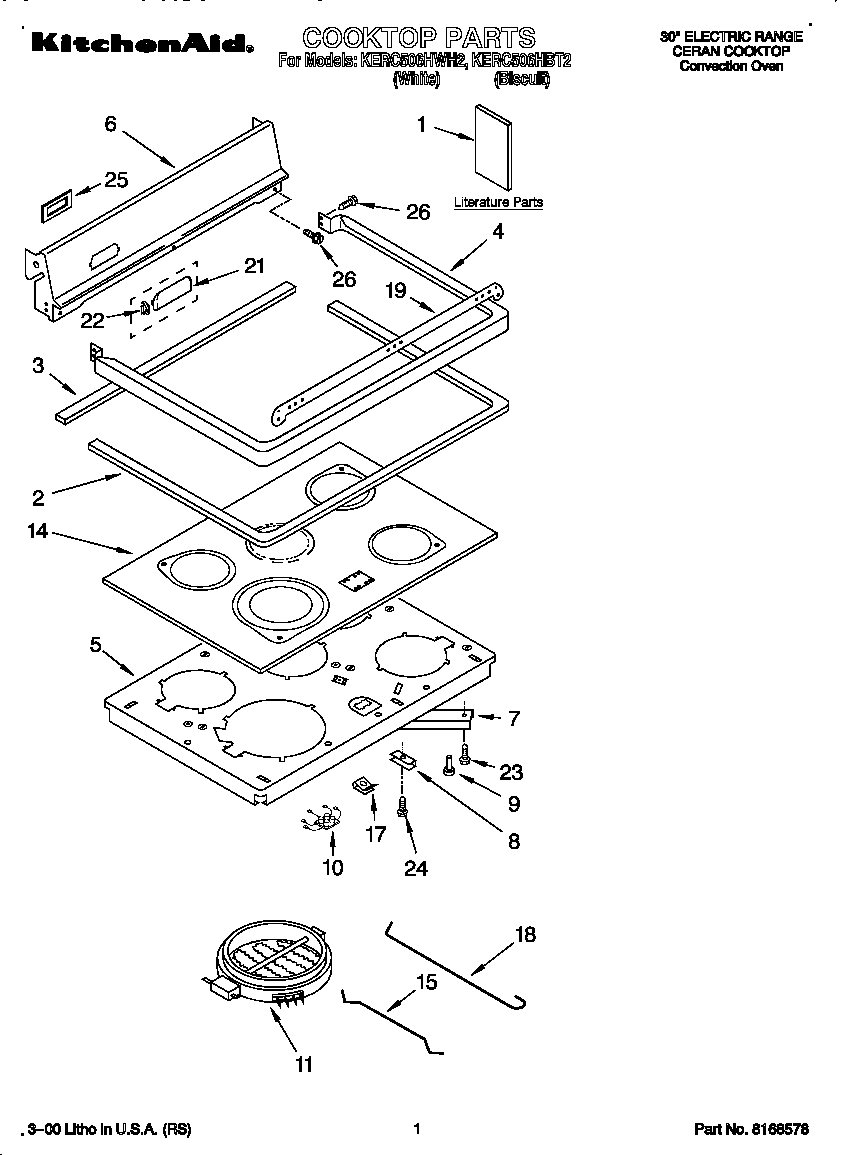 KitchenAid KERC506HWH2 cooktop diagram