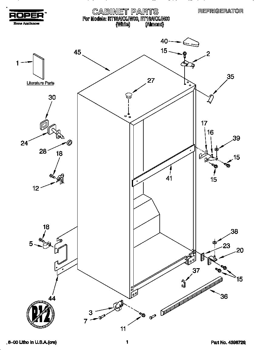 Roper RT18AKXJN00 cabinet diagram