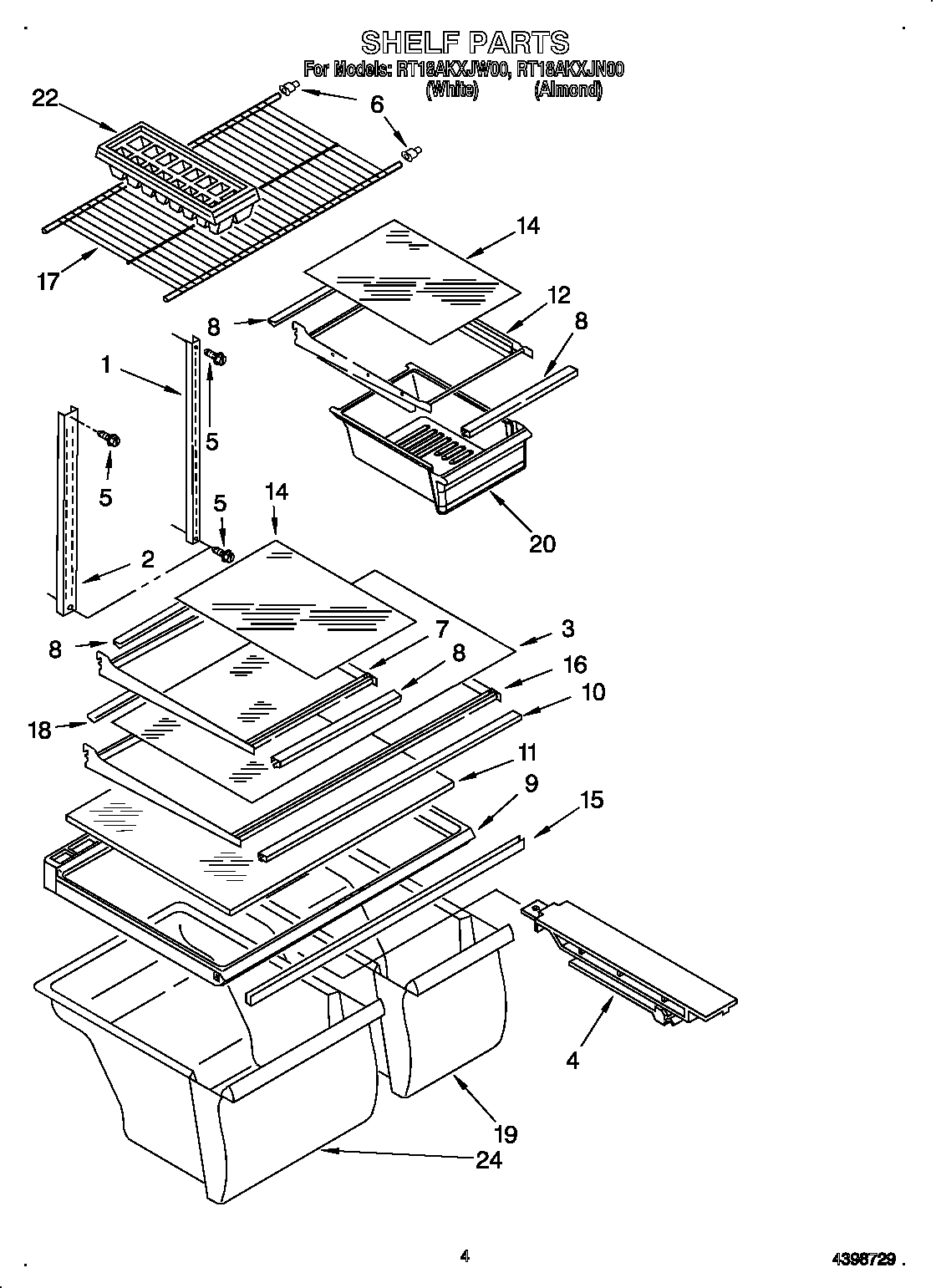 Roper RT18AKXJN00 shelf diagram