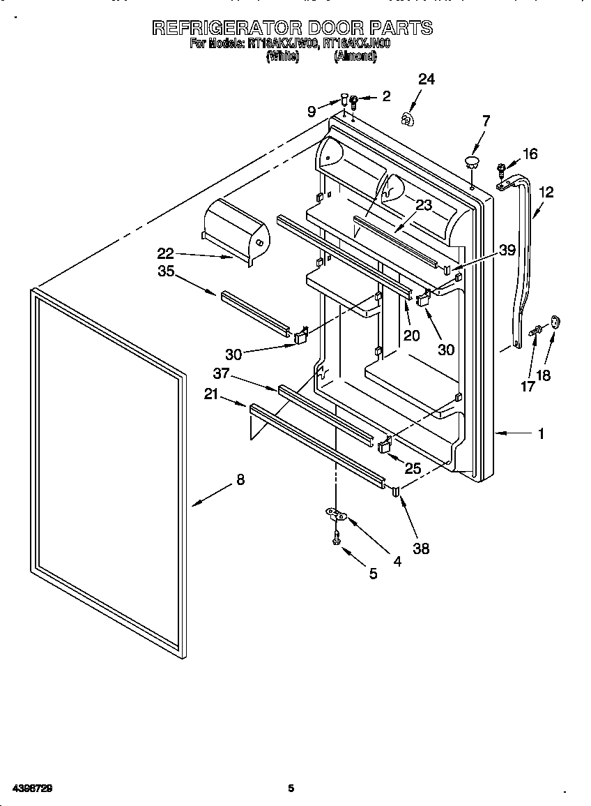 Roper RT18AKXJN00 refrigerator door diagram