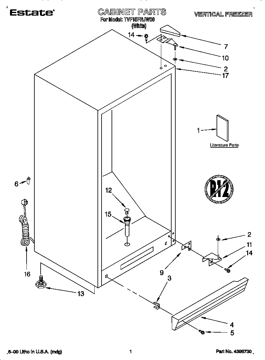 Whirlpool TVF15FRJW00 cabinet diagram