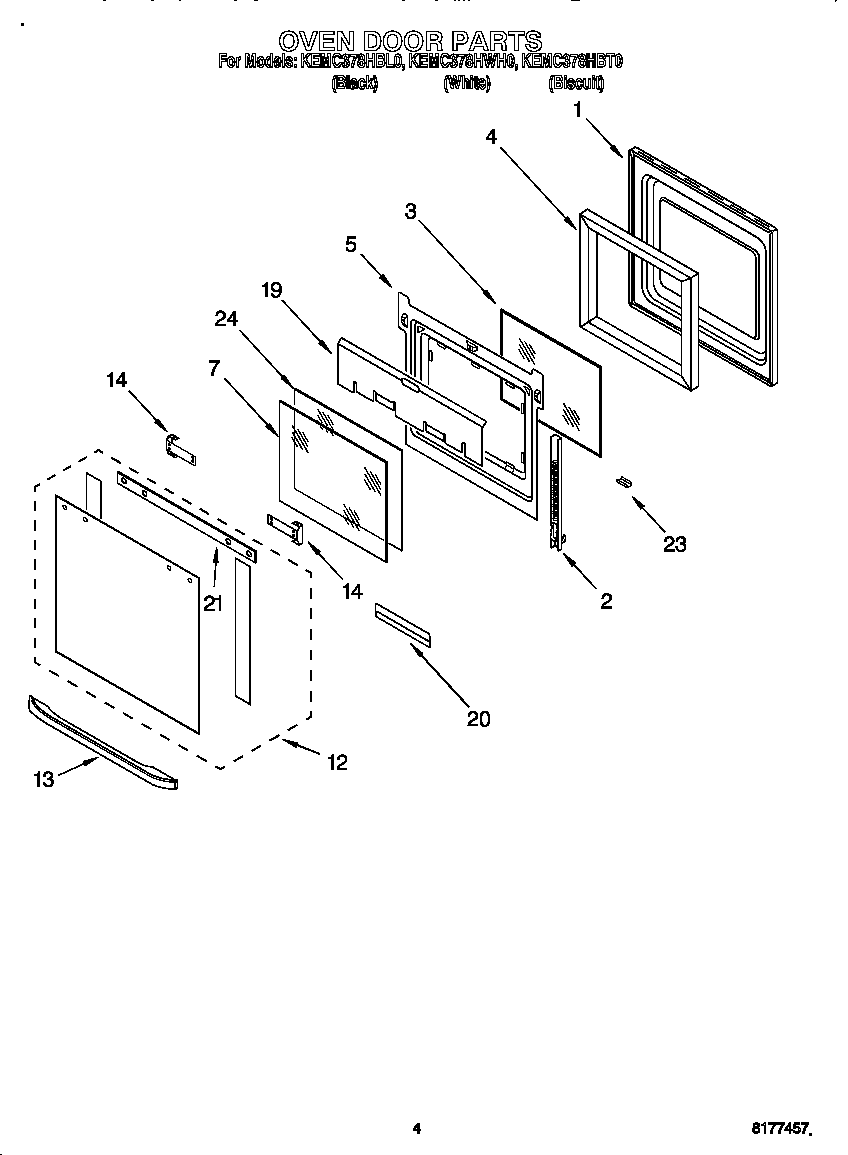 KitchenAid KEMC378HWH0 oven door diagram