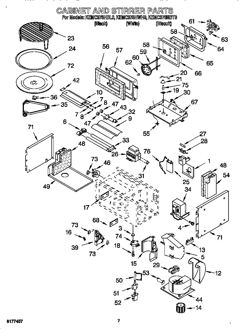 KitchenAid KEMC378HWH0 cabinet and stirrer diagram
