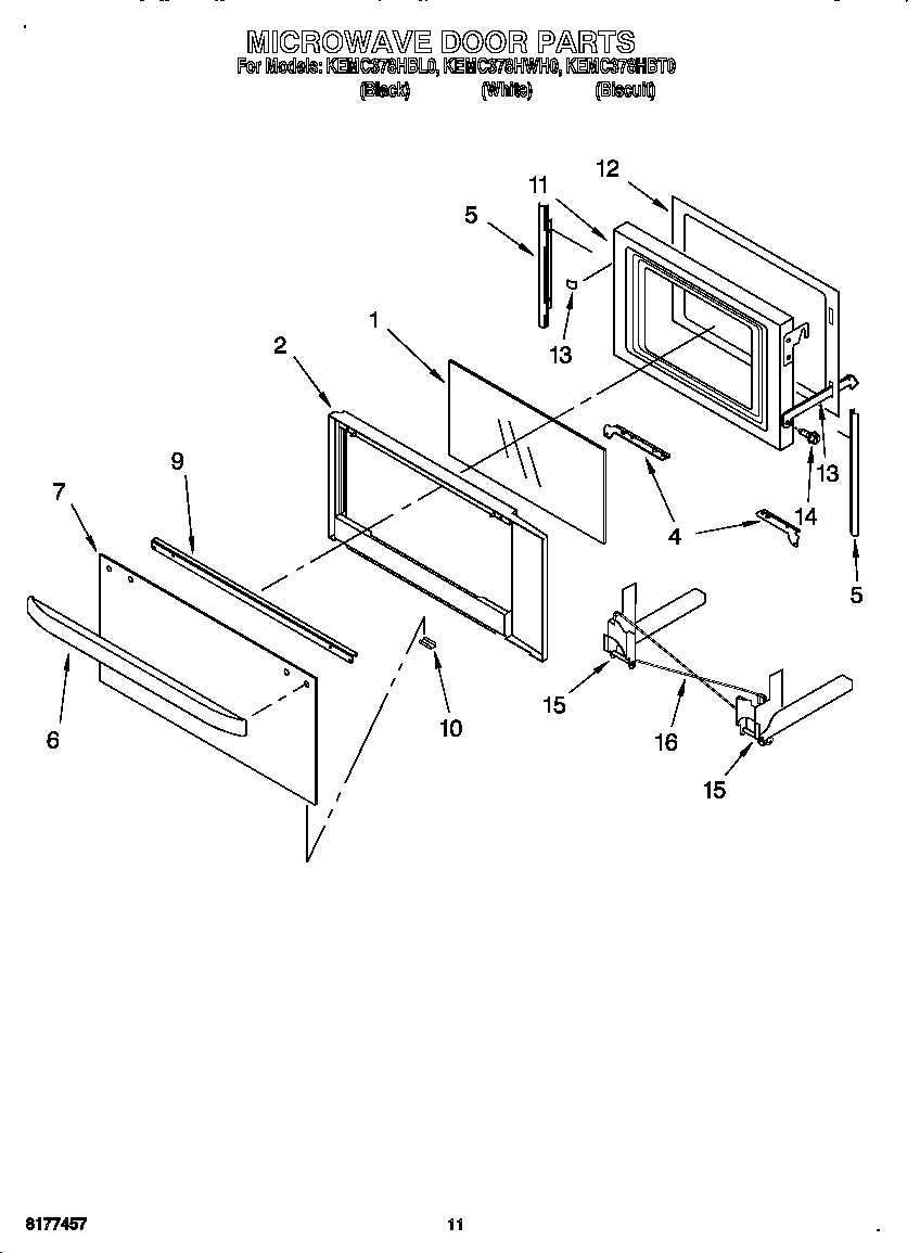 KitchenAid KEMC378HWH0 microwave door diagram
