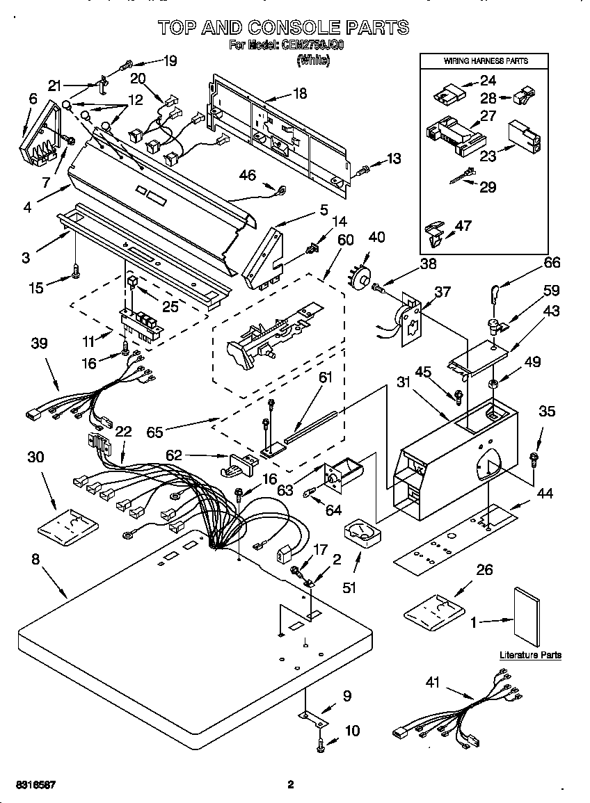 Whirlpool CEM2750JQ0 top and console diagram