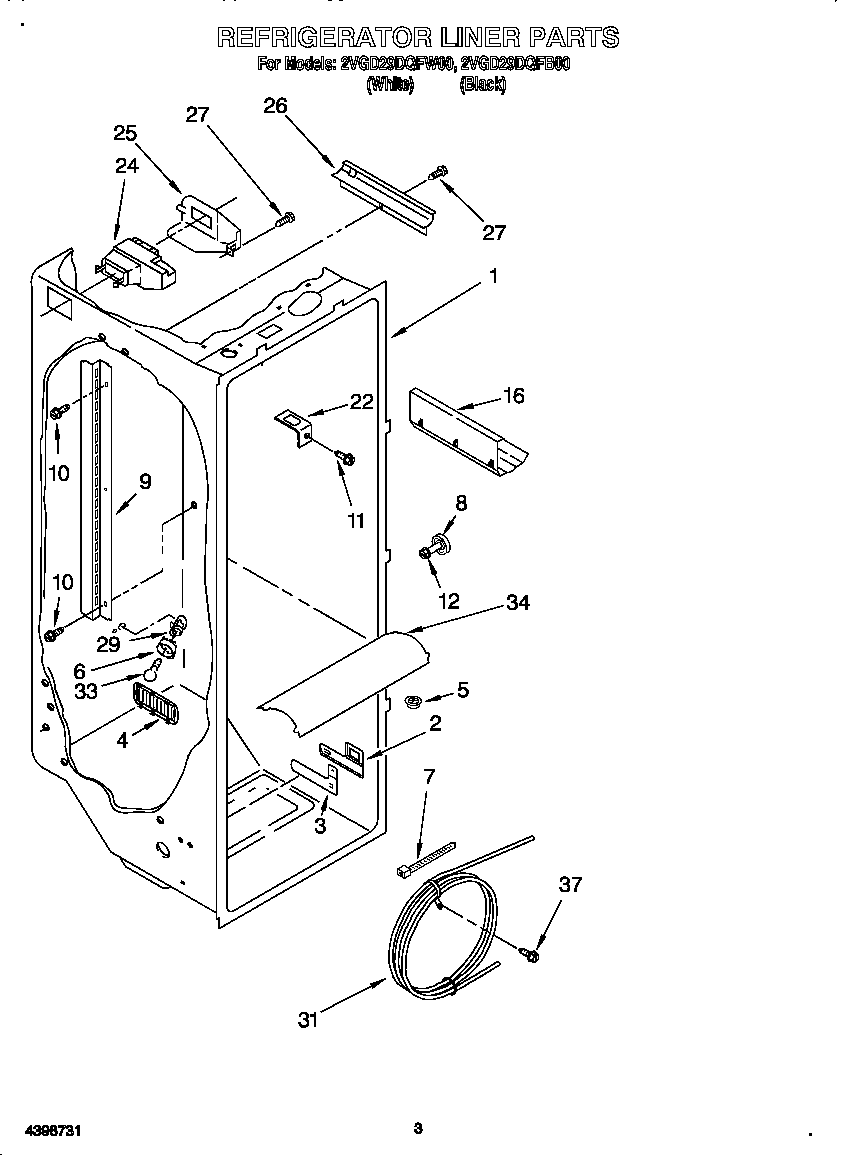 Whirlpool 2VGD29DQFW00 refrigerator liner diagram