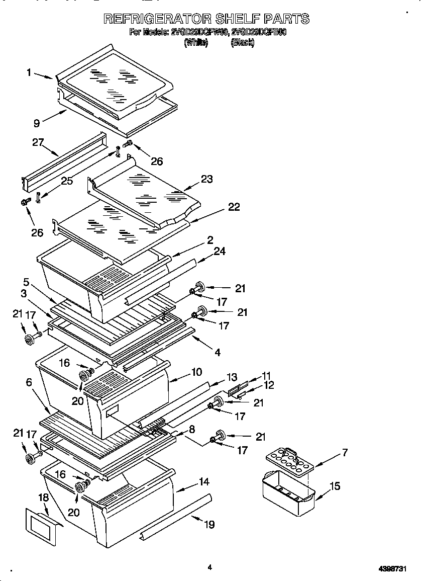 Whirlpool 2VGD29DQFW00 refrigerator shelf diagram