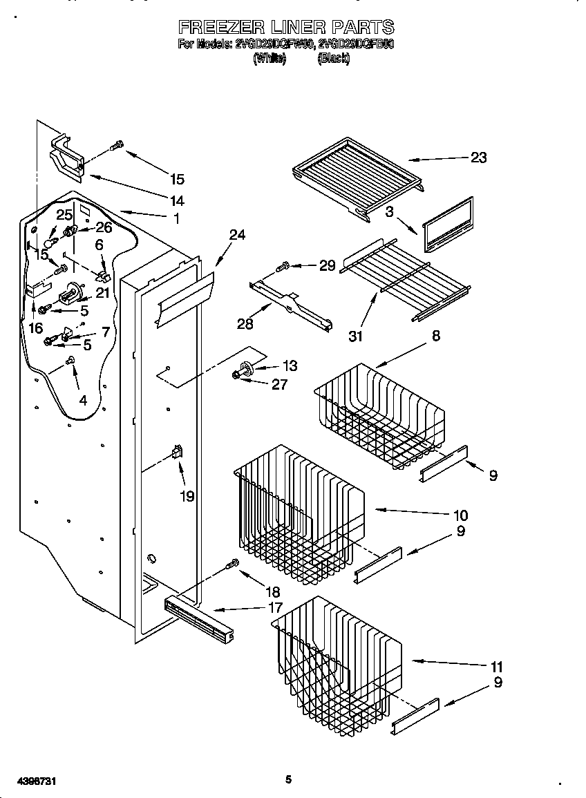 Whirlpool 2VGD29DQFW00 freezer liner diagram