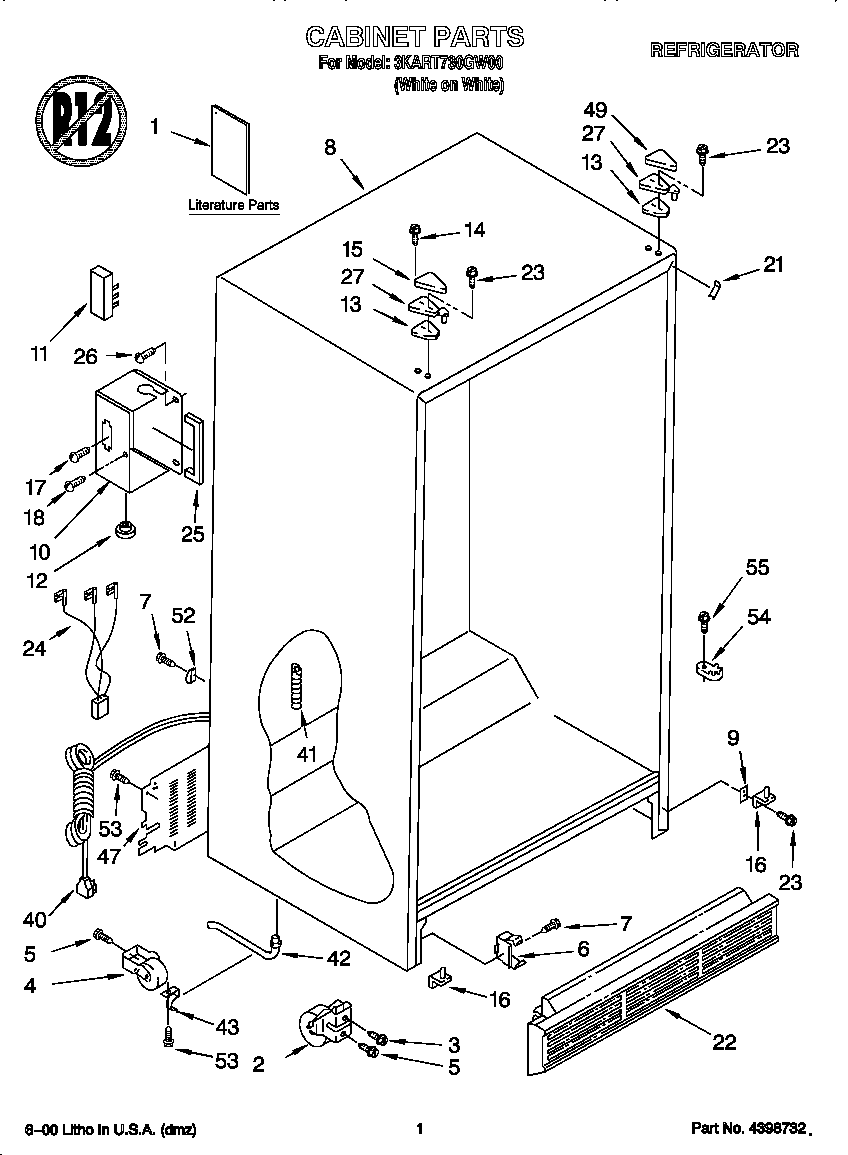 Whirlpool 3KART730GW00 cabinet diagram