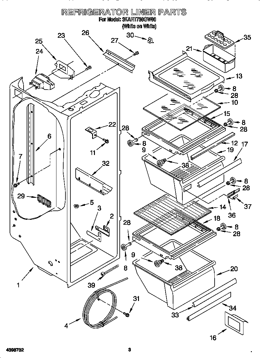Whirlpool 3KART730GW00 refrigerator liner diagram