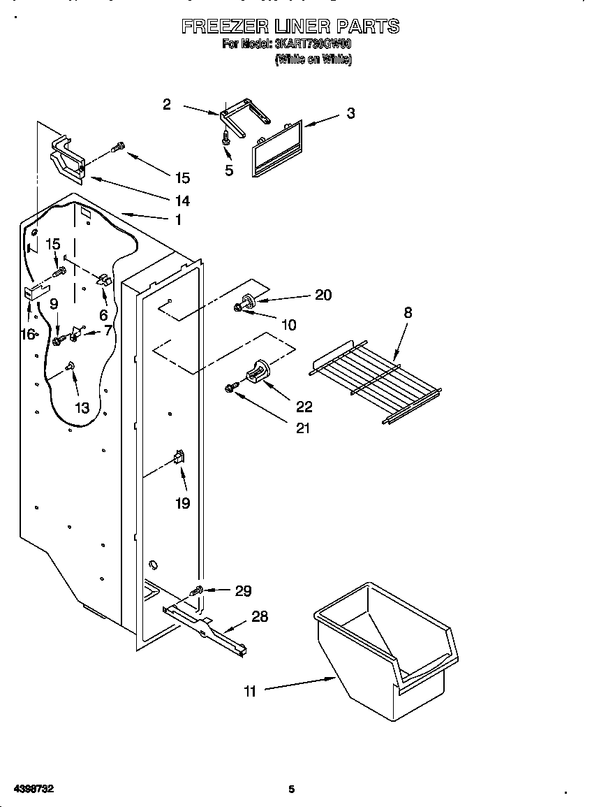 Whirlpool 3KART730GW00 freezer liner diagram