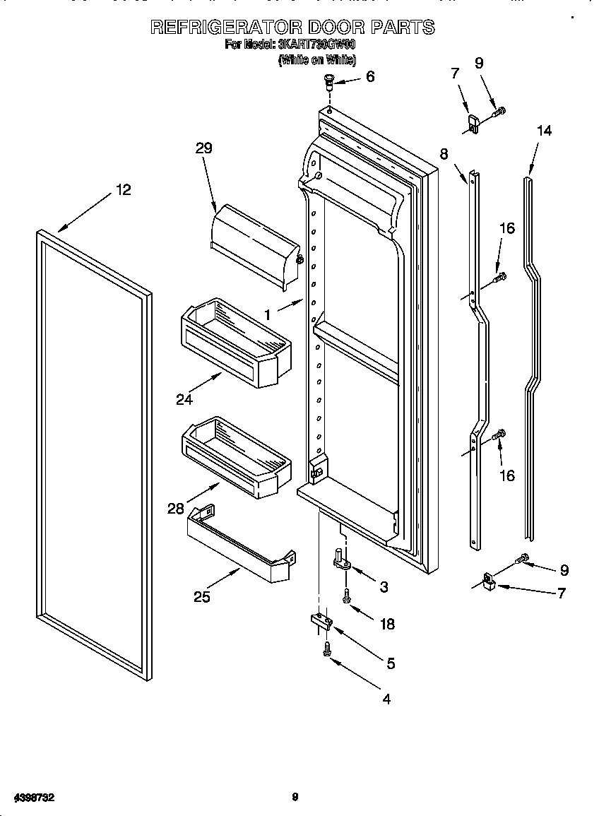 Whirlpool 3KART730GW00 refrigerator door diagram