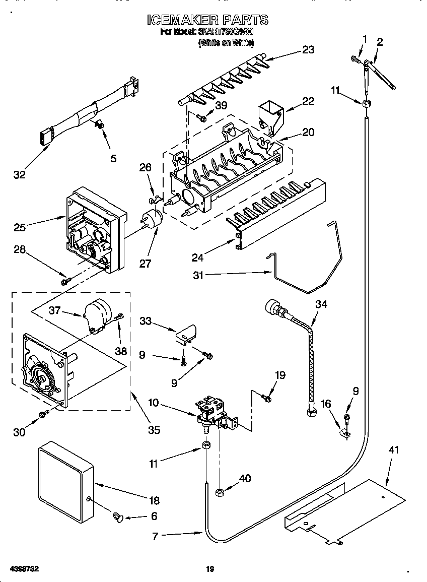 Whirlpool 3KART730GW00 icemaker diagram