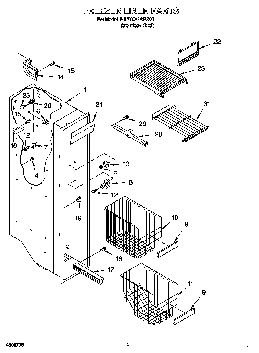Whirlpool BRS70XRANA01 freezer liner diagram