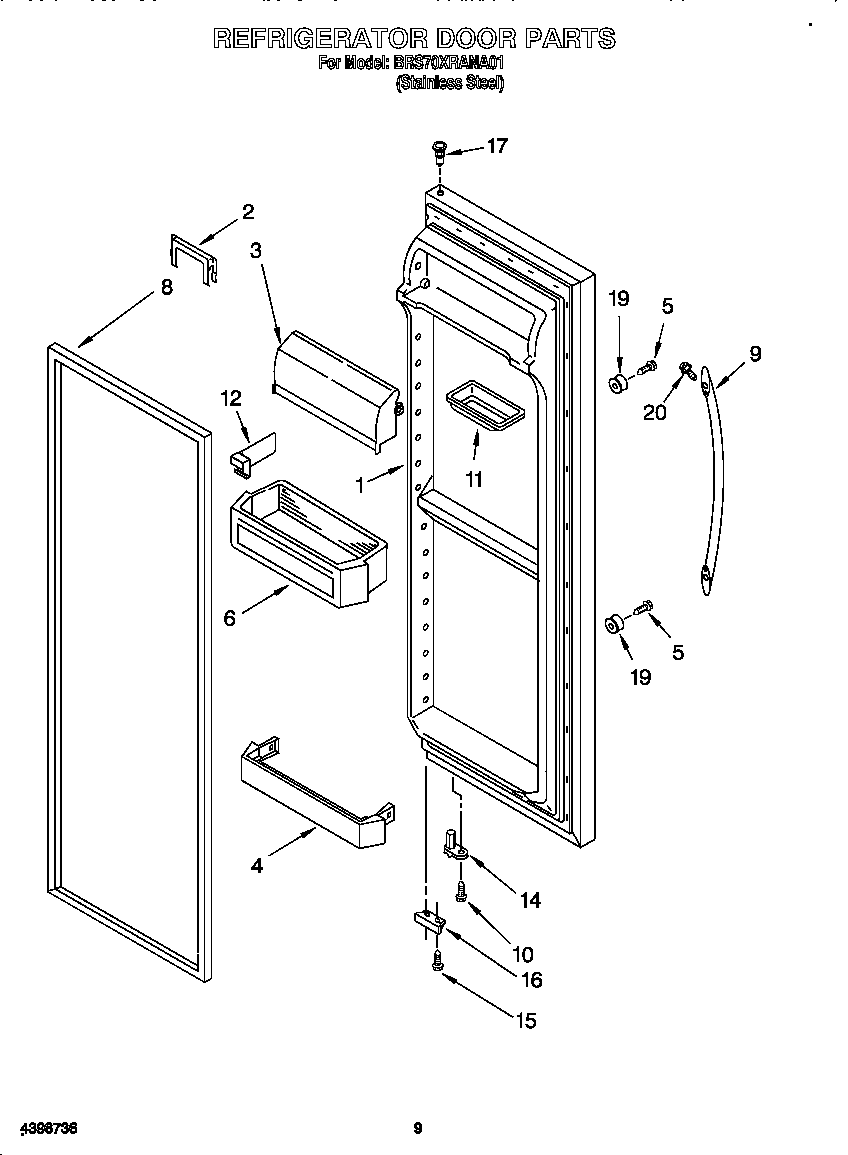 Whirlpool BRS70XRANA01 refrigerator door diagram