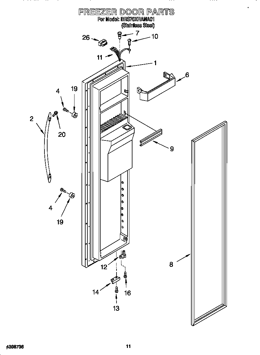 Whirlpool BRS70XRANA01 freezer door diagram