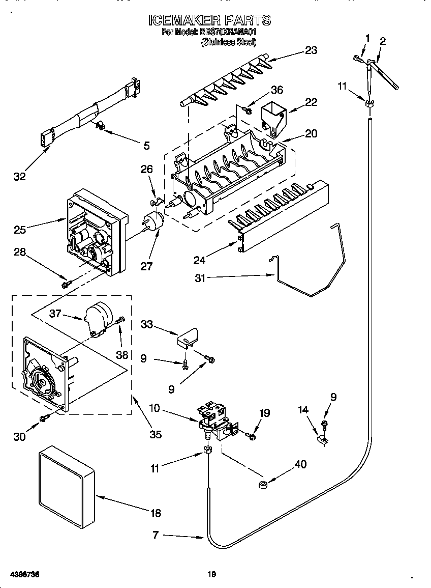 Whirlpool BRS70XRANA01 icemaker diagram