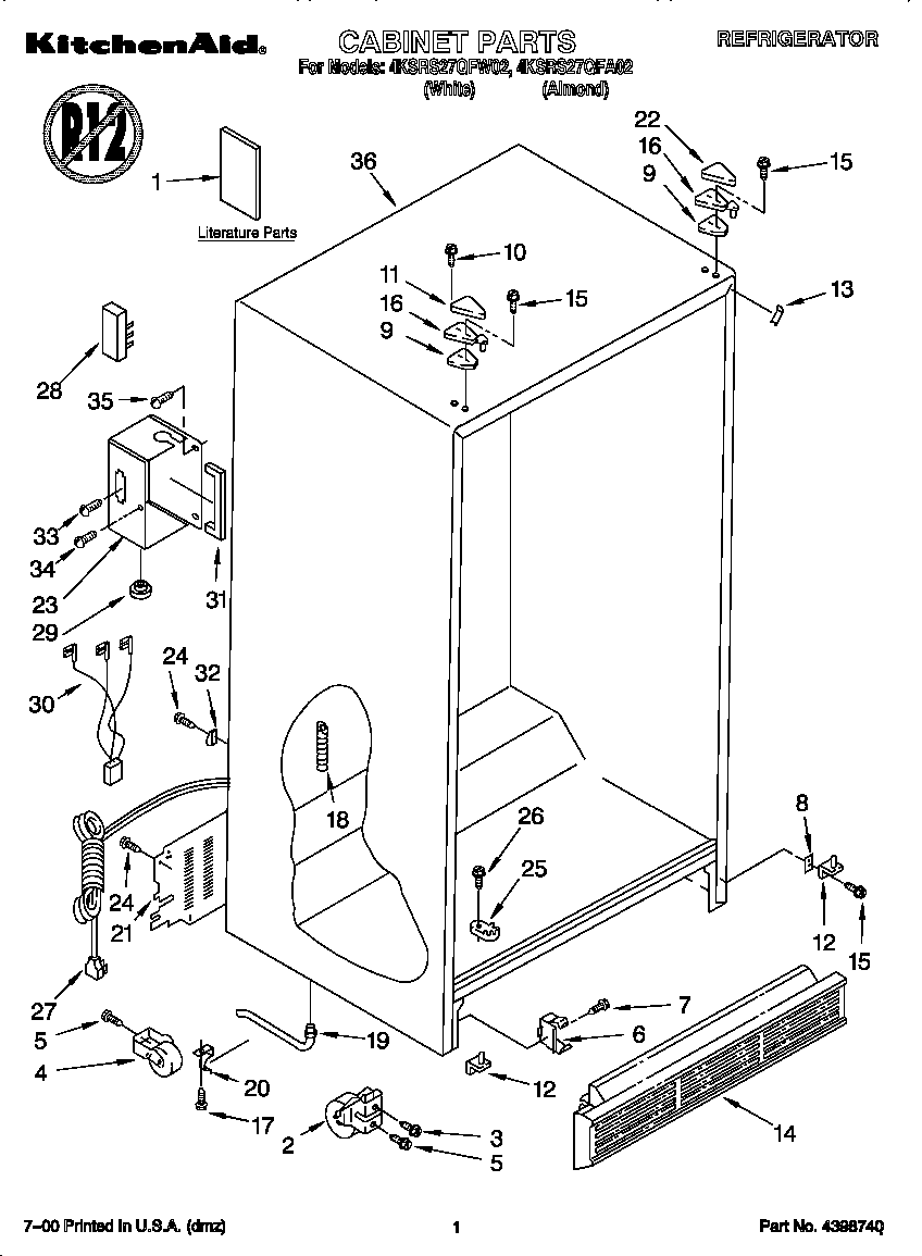 KitchenAid 4KSRS27QFW02 cabinet diagram