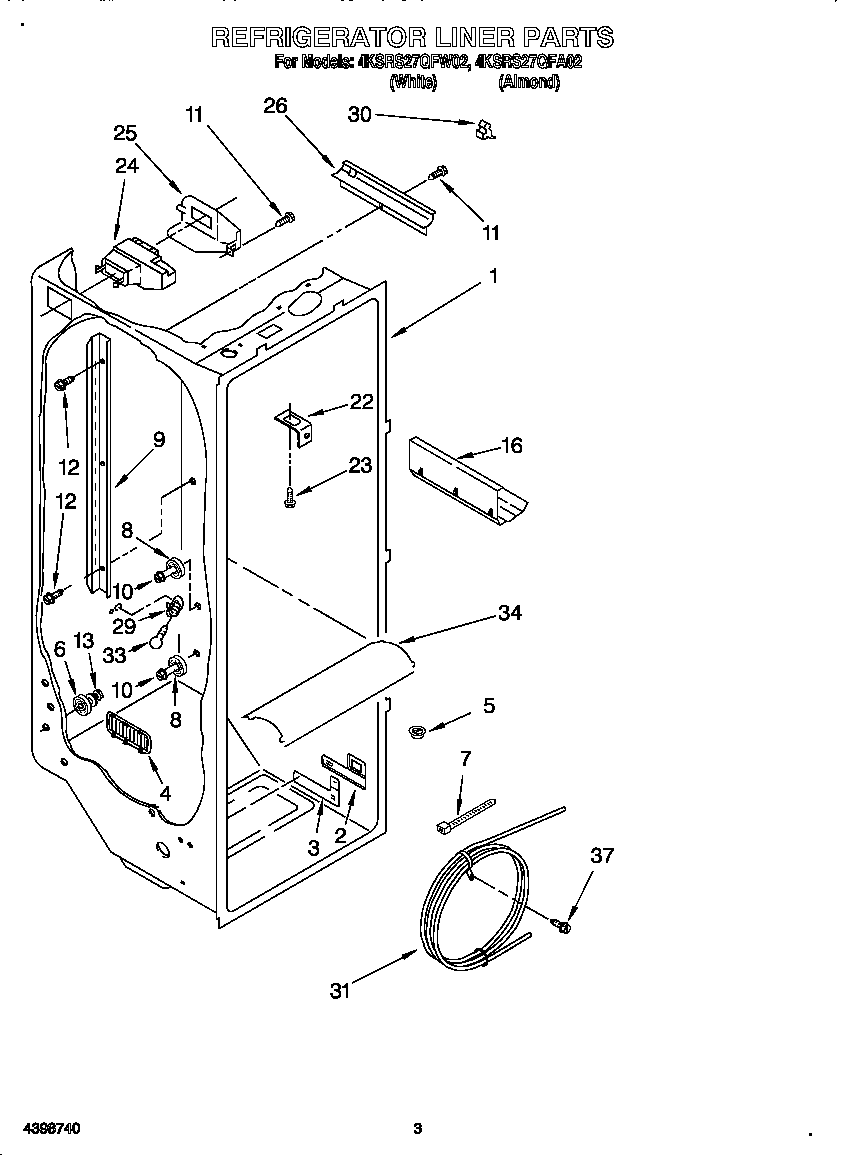 KitchenAid 4KSRS27QFW02 refrigerator liner diagram