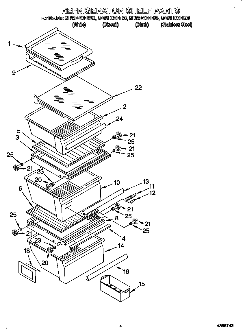 Whirlpool GD22DCXHB00 refrigerator shelf diagram