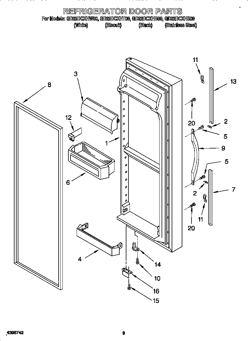 Whirlpool GD22DCXHB00 refrigerator door diagram