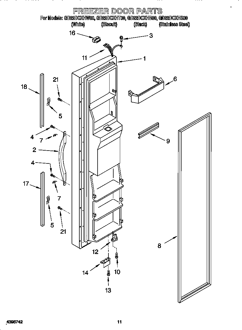Whirlpool GD22DCXHB00 freezer door diagram