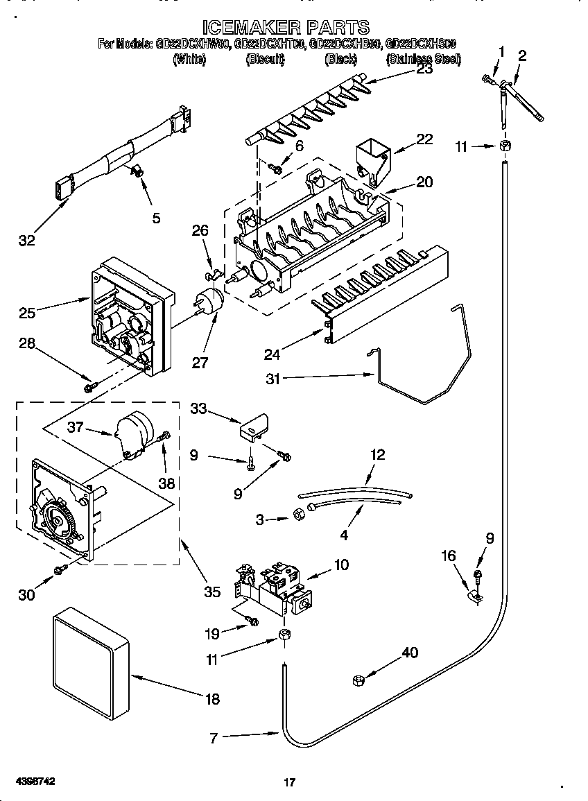 Whirlpool GD22DCXHB00 ice maker diagram