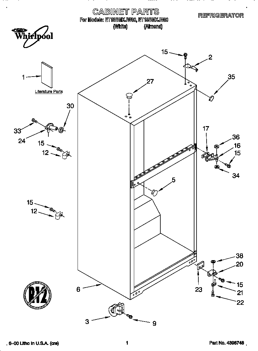 Whirlpool ET18BMXJW00 cabinet diagram